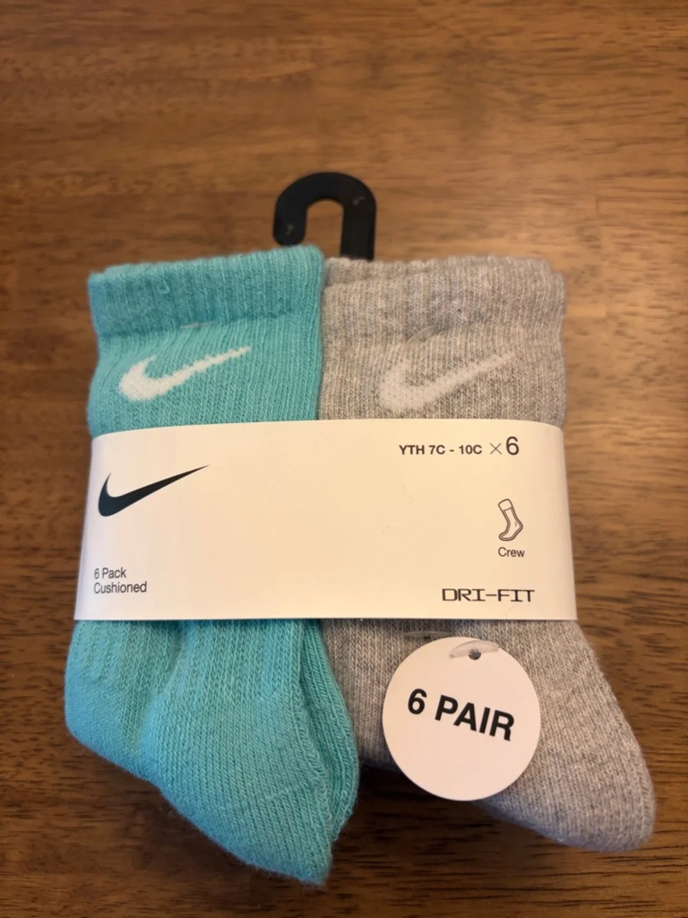 Nike Youth 6 Pack Cushioned Socks Dri Fit 7C-10C Assorted Colors NWT